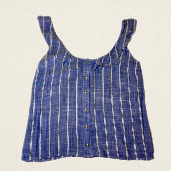 Sézane Manon Blouse - Light Blue and White Stripped Sleeveless Top with Ruffle! - Picture 2 of 7